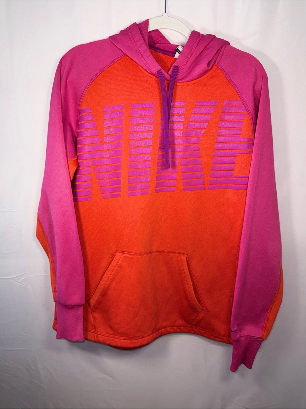 Nike Therma-Fit Women Orange & Pink Logo Pullover Hoodie Size Large
